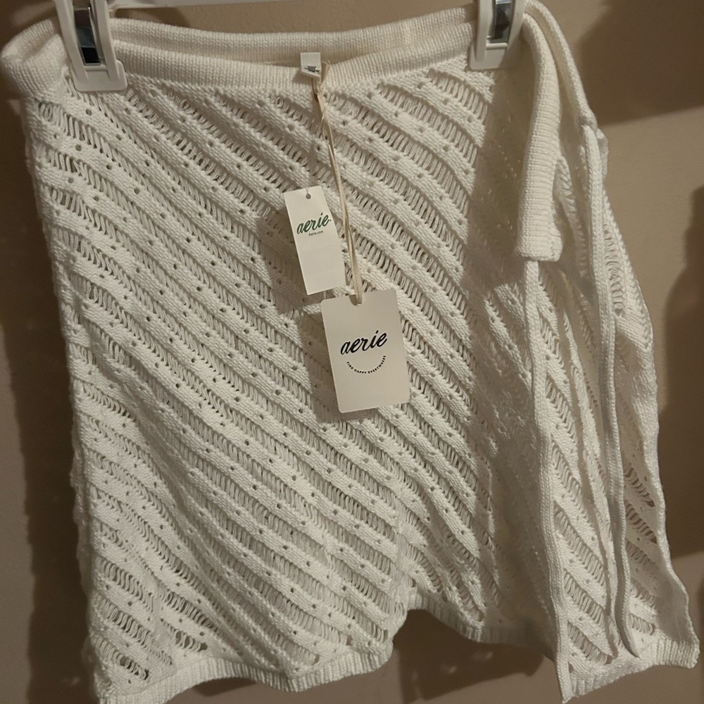 Aerie Cream Textured Knit Skirt